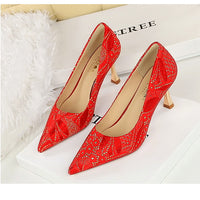 Shoes Lace glitter fabric women pumps Design Kitten heels Women shoes Female Occupation Office Shoes