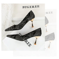 Shoes Lace glitter fabric women pumps Design Kitten heels Women shoes Female Occupation Office Shoes