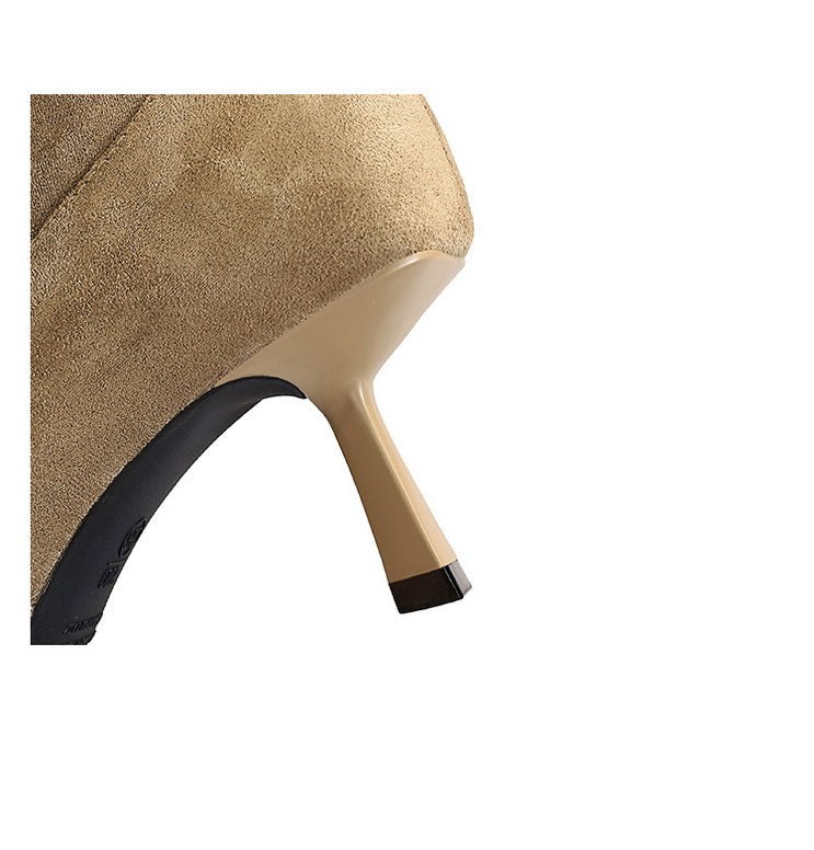 Women Pleated Elastic boots Woman Stiletto 6.5 CM High heel boots Suede Ankle boots Fashion Pointed short boots