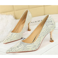 Shoes Lace glitter fabric women pumps Design Kitten heels Women shoes Female Occupation Office Shoes