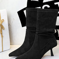 Women Pleated Elastic boots Woman Stiletto 6.5 CM High heel boots Suede Ankle boots Fashion Pointed short boots