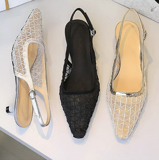 Mesh breathable Women Pumps Fashion Kitten heels 3 CM Hollow out and back strap Sandals Women Shoes