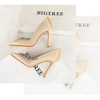 Silks satins Women Pumps Rhinestone design High Heels Stilettos 10 cm and 7 cm Luxury banquet shoes Sexy party shoes