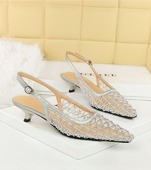 Mesh breathable Women Pumps Fashion Kitten heels 3 CM Hollow out and back strap Sandals Women Shoes