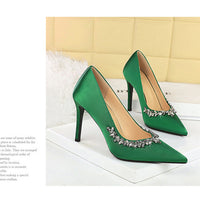 Silks satins Women Pumps Rhinestone design High Heels Stilettos 10 cm and 7 cm Luxury banquet shoes Sexy party shoes