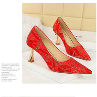 Shoes Lace glitter fabric women pumps Design Kitten heels Women shoes Female Occupation Office Shoes