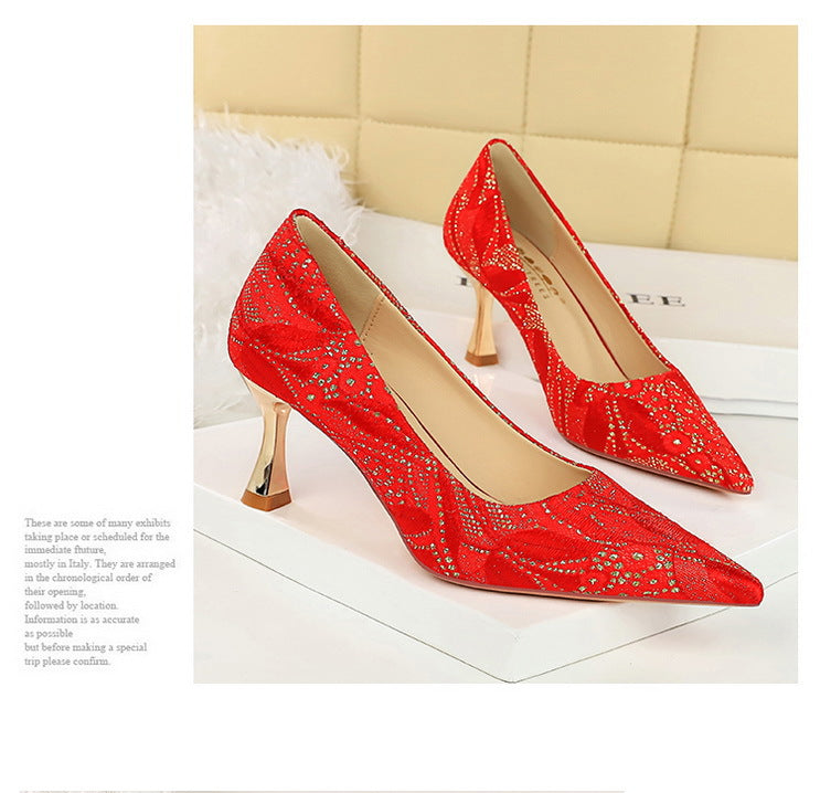 Shoes Lace glitter fabric women pumps Design Kitten heels Women shoes Female Occupation Office Shoes