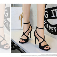 Sexy high heels Women Suede Women Pumps Square head Peep Toe High heeled sandals Buckle hollow out Lady Heels