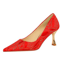 Shoes Lace glitter fabric women pumps Design Kitten heels Women shoes Female Occupation Office Shoes
