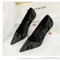 Shoes Lace glitter fabric women pumps Design Kitten heels Women shoes Female Occupation Office Shoes