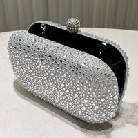 Women Rhinestone Purse Women's Round Box Shaped Evening Bags Elegant Formal Party Stylish Ladies Handbag Silver Clutch