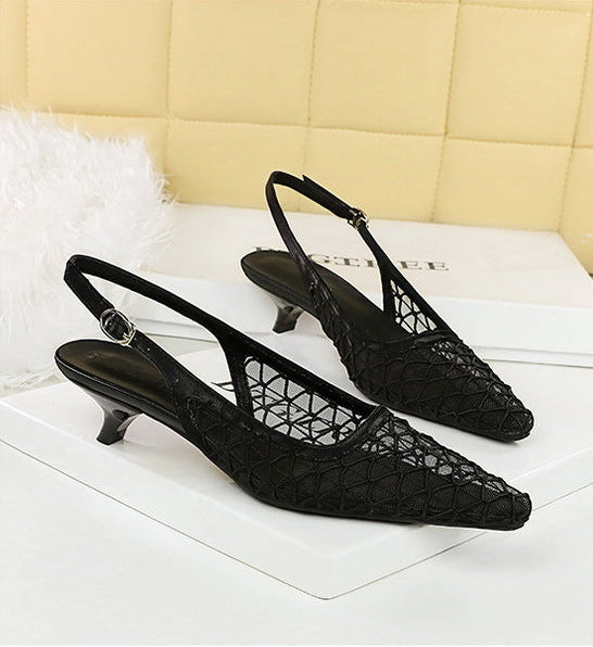 Mesh breathable Women Pumps Fashion Kitten heels 3 CM Hollow out and back strap Sandals Women Shoes
