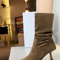 Women Pleated Elastic boots Woman Stiletto 6.5 CM High heel boots Suede Ankle boots Fashion Pointed short boots