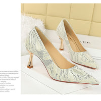 Shoes Lace glitter fabric women pumps Design Kitten heels Women shoes Female Occupation Office Shoes