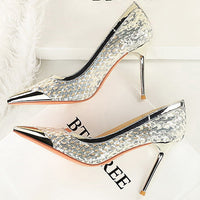Luxury high heels Sequin mesh Women Pumps Metal pointed tip Women heels 9.5 CM Stiletto Fashion banquet shoes Sexy party shoes