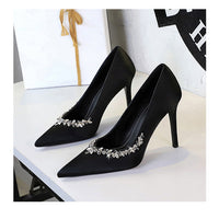 Silks satins Women Pumps Rhinestone design High Heels Stilettos 10 cm and 7 cm Luxury banquet shoes Sexy party shoes