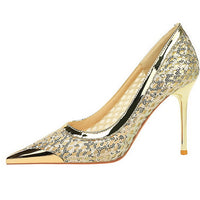 Luxury high heels Sequin mesh Women Pumps Metal pointed tip Women heels 9.5 CM Stiletto Fashion banquet shoes Sexy party shoes