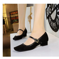 Heels Women Vintage Mary Jane shoes Metal leopard print square head Women Pumps Low heel high heels Suede