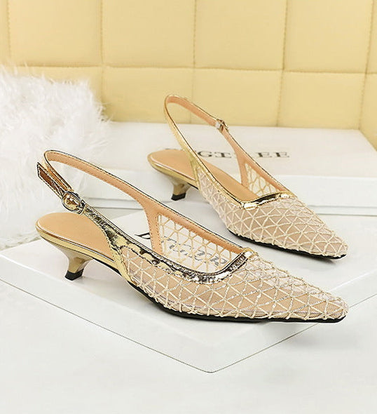 Mesh breathable Women Pumps Fashion Kitten heels 3 CM Hollow out and back strap Sandals Women Shoes
