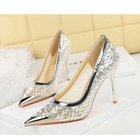 Luxury high heels Sequin mesh Women Pumps Metal pointed tip Women heels 9.5 CM Stiletto Fashion banquet shoes Sexy party shoes