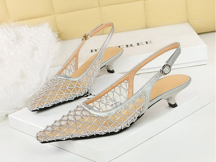 Mesh breathable Women Pumps Fashion Kitten heels 3 CM Hollow out and back strap Sandals Women Shoes