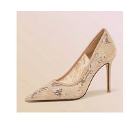 Women Pumps pointed tip High Heels Women 9.5 Cm Heels Lace mesh Wedding shoes Stiletto Sexy party shoes