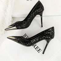 Luxury high heels Sequin mesh Women Pumps Metal pointed tip Women heels 9.5 CM Stiletto Fashion banquet shoes Sexy party shoes