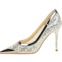 Luxury high heels Sequin mesh Women Pumps Metal pointed tip Women heels 9.5 CM Stiletto Fashion banquet shoes Sexy party shoes