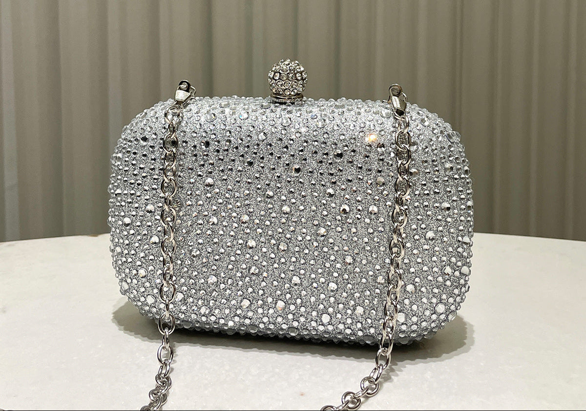Women Rhinestone Purse Women's Round Box Shaped Evening Bags Elegant Formal Party Stylish Ladies Handbag Silver Clutch
