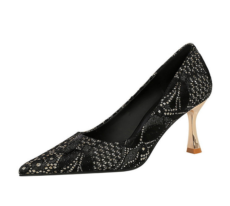 Shoes Lace glitter fabric women pumps Design Kitten heels Women shoes Female Occupation Office Shoes