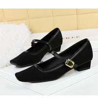 Heels Women Vintage Mary Jane shoes Metal leopard print square head Women Pumps Low heel high heels Suede