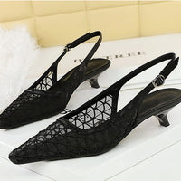 Mesh breathable Women Pumps Fashion Kitten heels 3 CM Hollow out and back strap Sandals Women Shoes