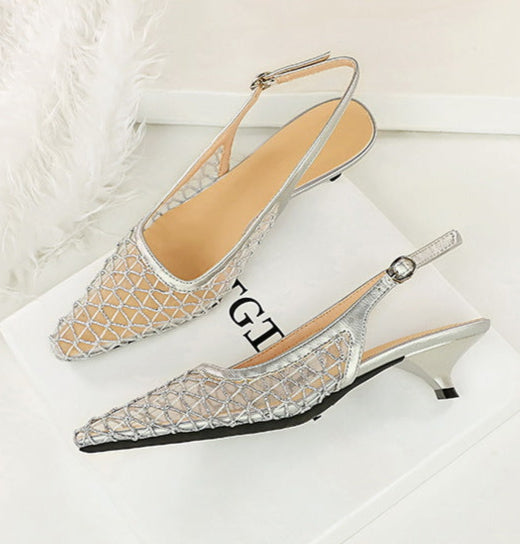Mesh breathable Women Pumps Fashion Kitten heels 3 CM Hollow out and back strap Sandals Women Shoes