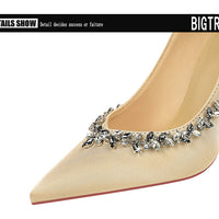 Silks satins Women Pumps Rhinestone design High Heels Stilettos 10 cm and 7 cm Luxury banquet shoes Sexy party shoes