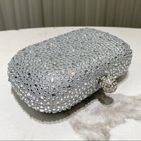 Women Rhinestone Purse Women's Round Box Shaped Evening Bags Elegant Formal Party Stylish Ladies Handbag Silver Clutch