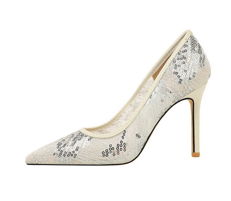 Women Pumps pointed tip High Heels Women 9.5 Cm Heels Lace mesh Wedding shoes Stiletto Sexy party shoes