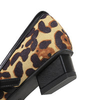 Heels Women Vintage Mary Jane shoes Metal leopard print square head Women Pumps Low heel high heels Suede