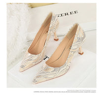 Shoes Lace glitter fabric women pumps Design Kitten heels Women shoes Female Occupation Office Shoes