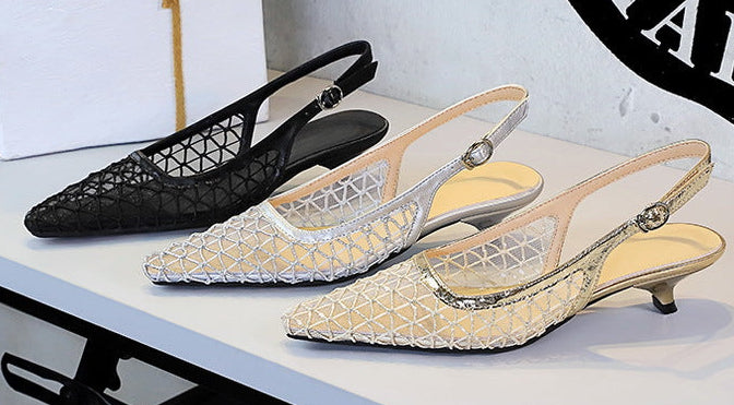 Mesh breathable Women Pumps Fashion Kitten heels 3 CM Hollow out and back strap Sandals Women Shoes