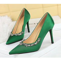 Silks satins Women Pumps Rhinestone design High Heels Stilettos 10 cm and 7 cm Luxury banquet shoes Sexy party shoes
