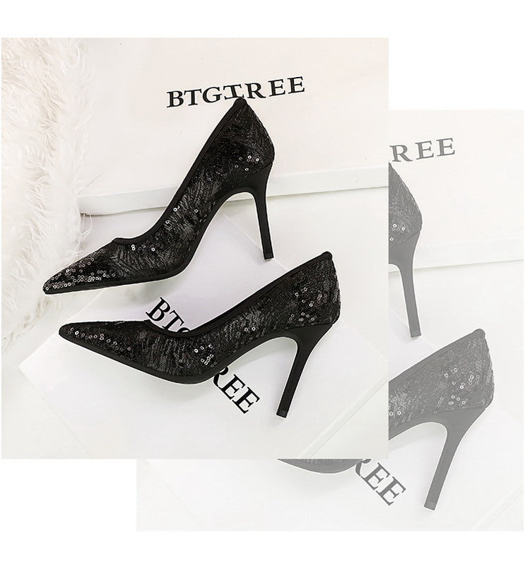 Women Pumps pointed tip High Heels Women 9.5 Cm Heels Lace mesh Wedding shoes Stiletto Sexy party shoes
