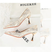 Shoes Lace glitter fabric women pumps Design Kitten heels Women shoes Female Occupation Office Shoes