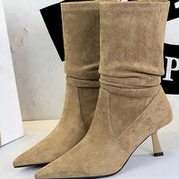 Women Pleated Elastic boots Woman Stiletto 6.5 CM High heel boots Suede Ankle boots Fashion Pointed short boots