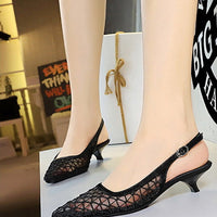 Mesh breathable Women Pumps Fashion Kitten heels 3 CM Hollow out and back strap Sandals Women Shoes