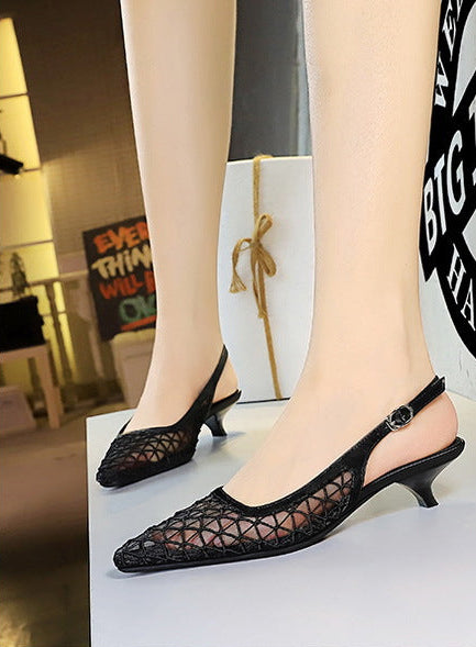 Mesh breathable Women Pumps Fashion Kitten heels 3 CM Hollow out and back strap Sandals Women Shoes