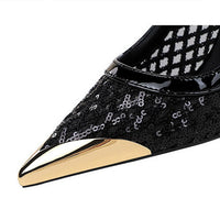 Luxury high heels Sequin mesh Women Pumps Metal pointed tip Women heels 9.5 CM Stiletto Fashion banquet shoes Sexy party shoes