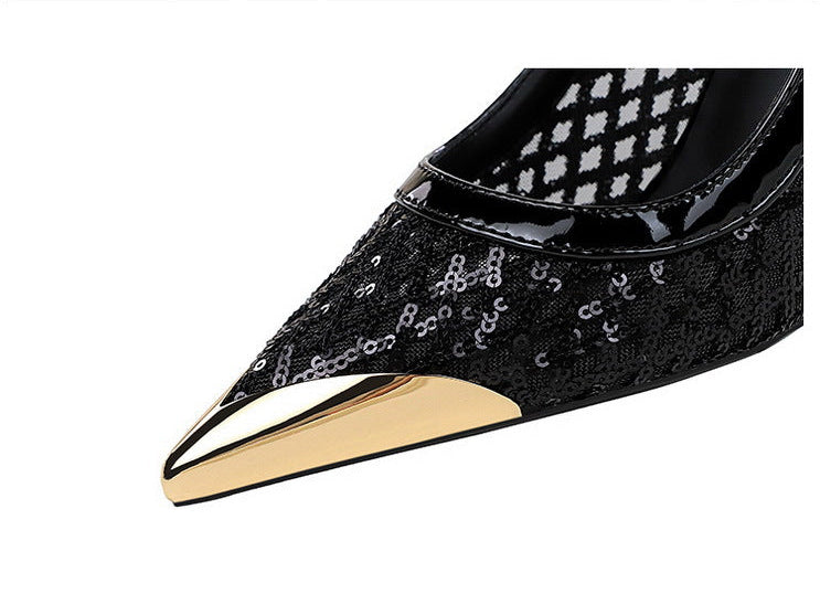 Luxury high heels Sequin mesh Women Pumps Metal pointed tip Women heels 9.5 CM Stiletto Fashion banquet shoes Sexy party shoes