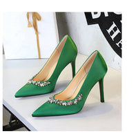 Silks satins Women Pumps Rhinestone design High Heels Stilettos 10 cm and 7 cm Luxury banquet shoes Sexy party shoes