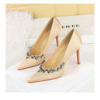 Silks satins Women Pumps Rhinestone design High Heels Stilettos 10 cm and 7 cm Luxury banquet shoes Sexy party shoes