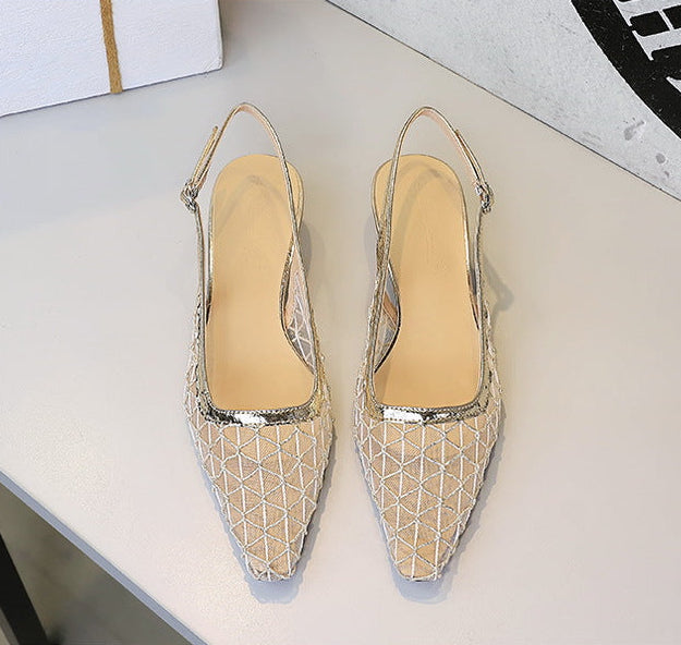 Mesh breathable Women Pumps Fashion Kitten heels 3 CM Hollow out and back strap Sandals Women Shoes